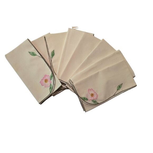 Vintage B.M.  Jabara & Sons Embroidered Floral Napkins 6-Pack 16" x 16" - Picture 1 of 4